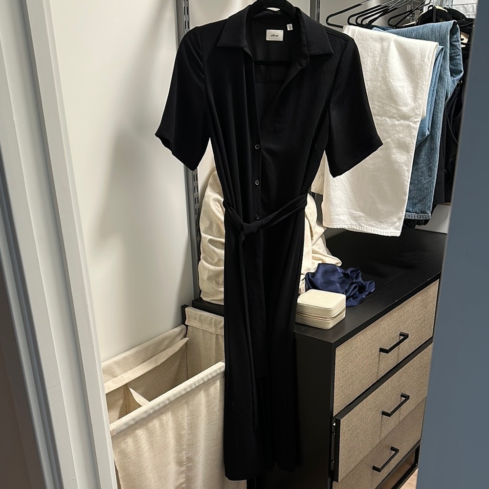 Aritzia Black Wrap Tie Front Shirt Dress